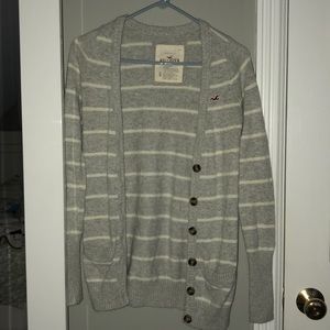 Hollister gray and white stripped cardigan